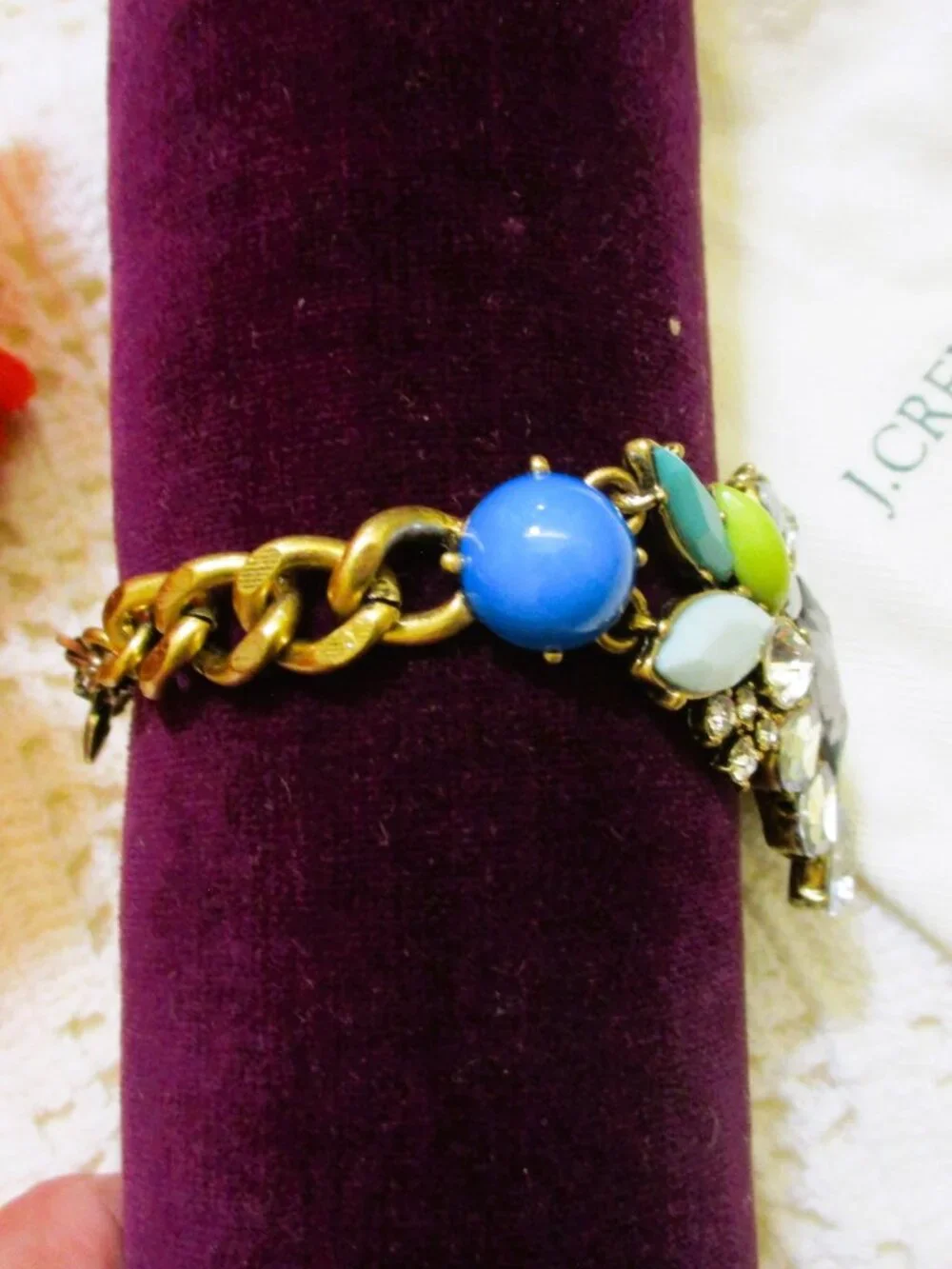 J CREW Rhinestone Cabochon Bracelet: Gold Plate VINTAGE Statement Jewelry & Bag
